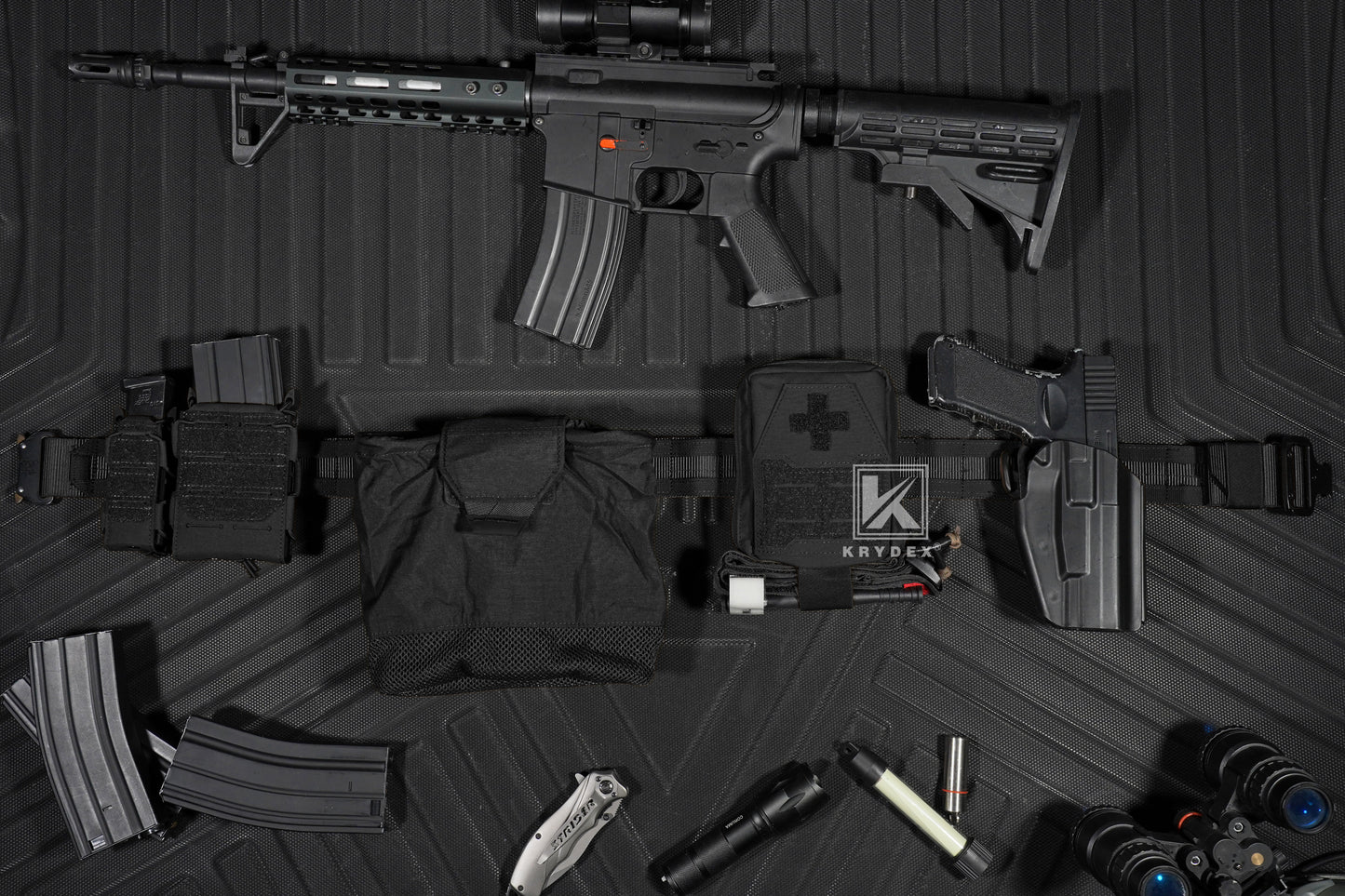 Krydex Tactical 9mm Magazine Pouch Open Top Pistol Mag Carrier Rapid Access MOLLE Compatible