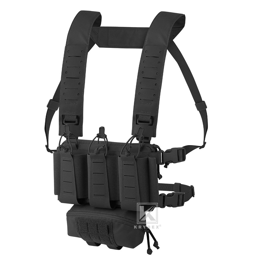 Krydex Tactical Chest Rig Triple Elastic 556 Magazine Pouch Placard GP Pouch Mini Drop Dangler Pouch