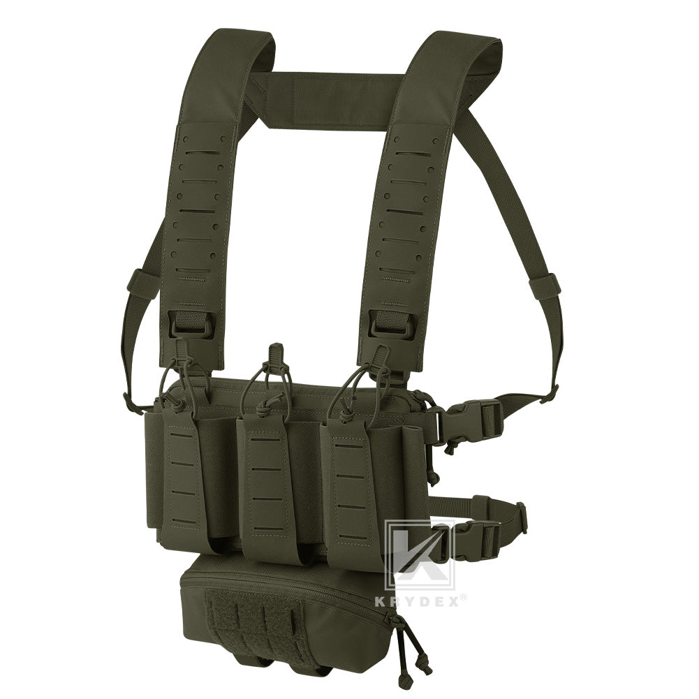 Krydex Tactical Chest Rig Triple Elastic 556 Magazine Pouch Placard GP Pouch Mini Drop Dangler Pouch