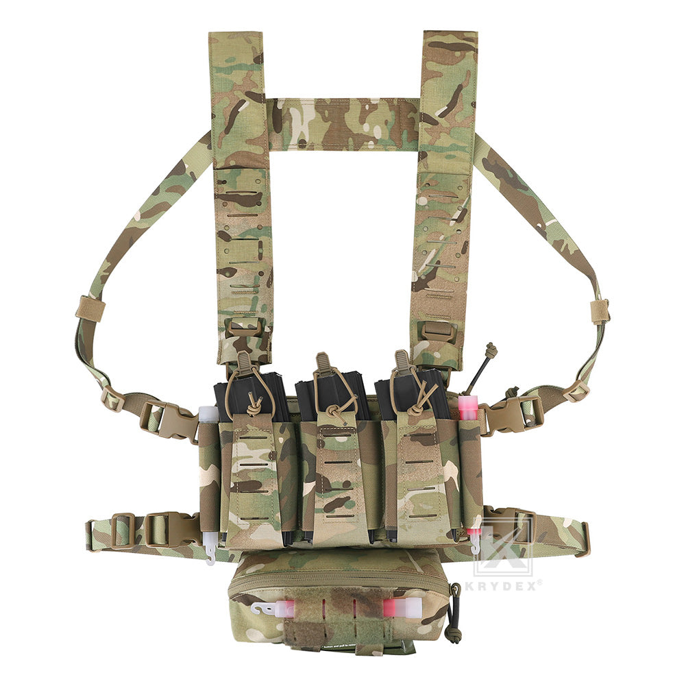 Krydex Tactical Chest Rig Triple Elastic 556 Magazine Pouch Placard GP Pouch Mini Drop Dangler Pouch
