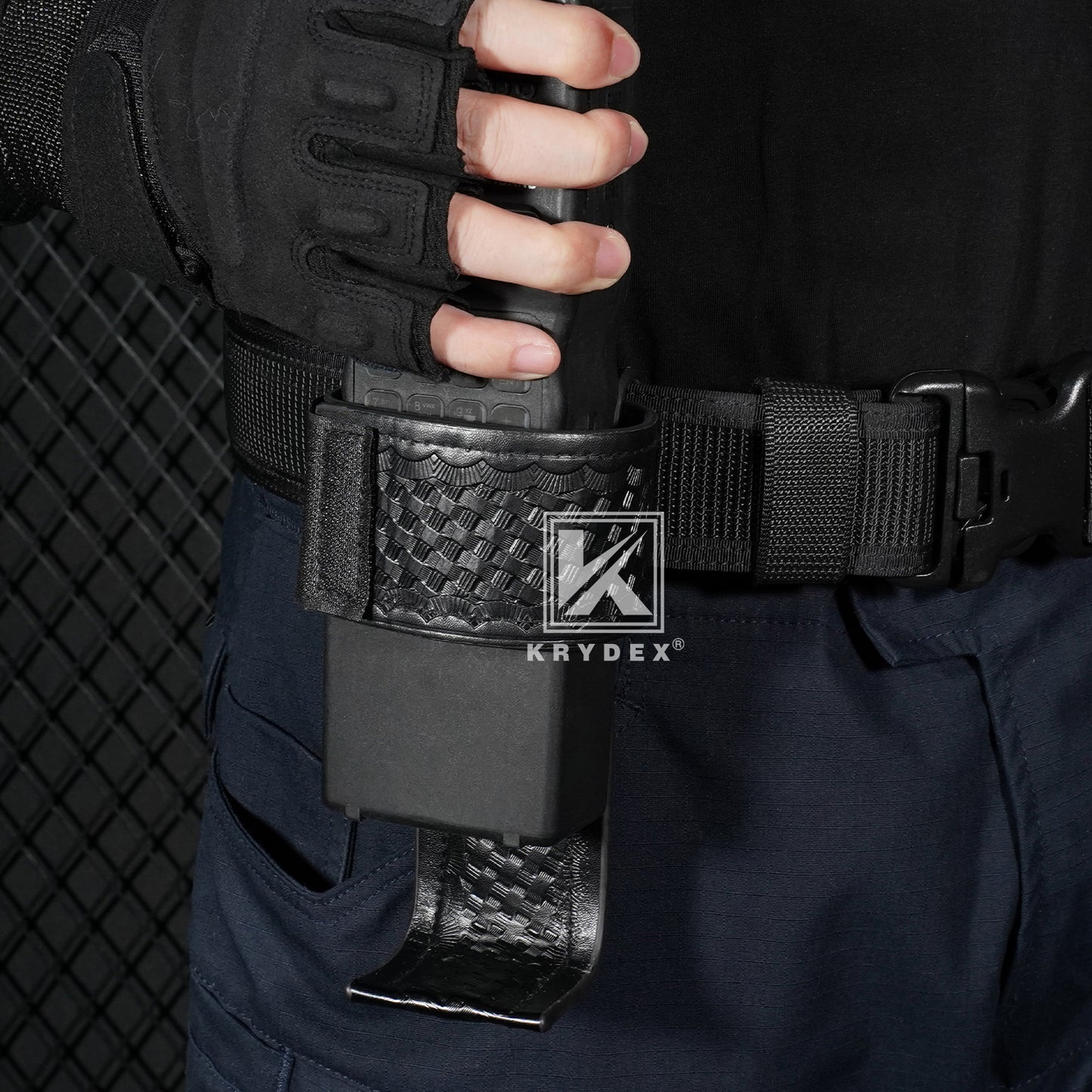 Krydex L-Style Universal Radio Holster Basketweave Two Way Radio Case Holder Fits For Motorola Kenwood 2” & 2.25” Duty Belt Carrier for First Responders