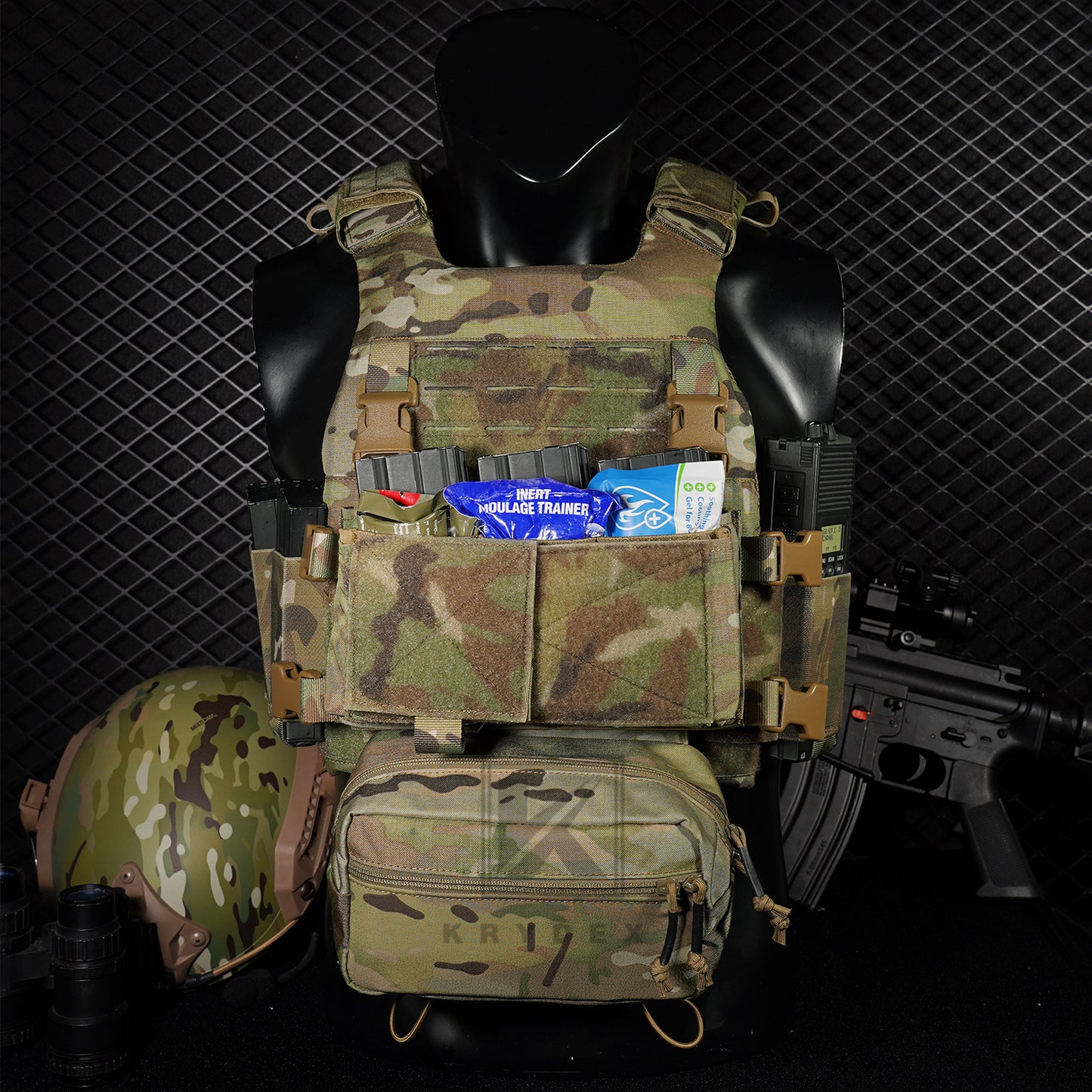 KRYDEX Low Vis Slick Plate Carrier FCS Tactical Molle Vest Elastic Cummerbund Micro Fight MK3 Chassis Drop SACK Pouch