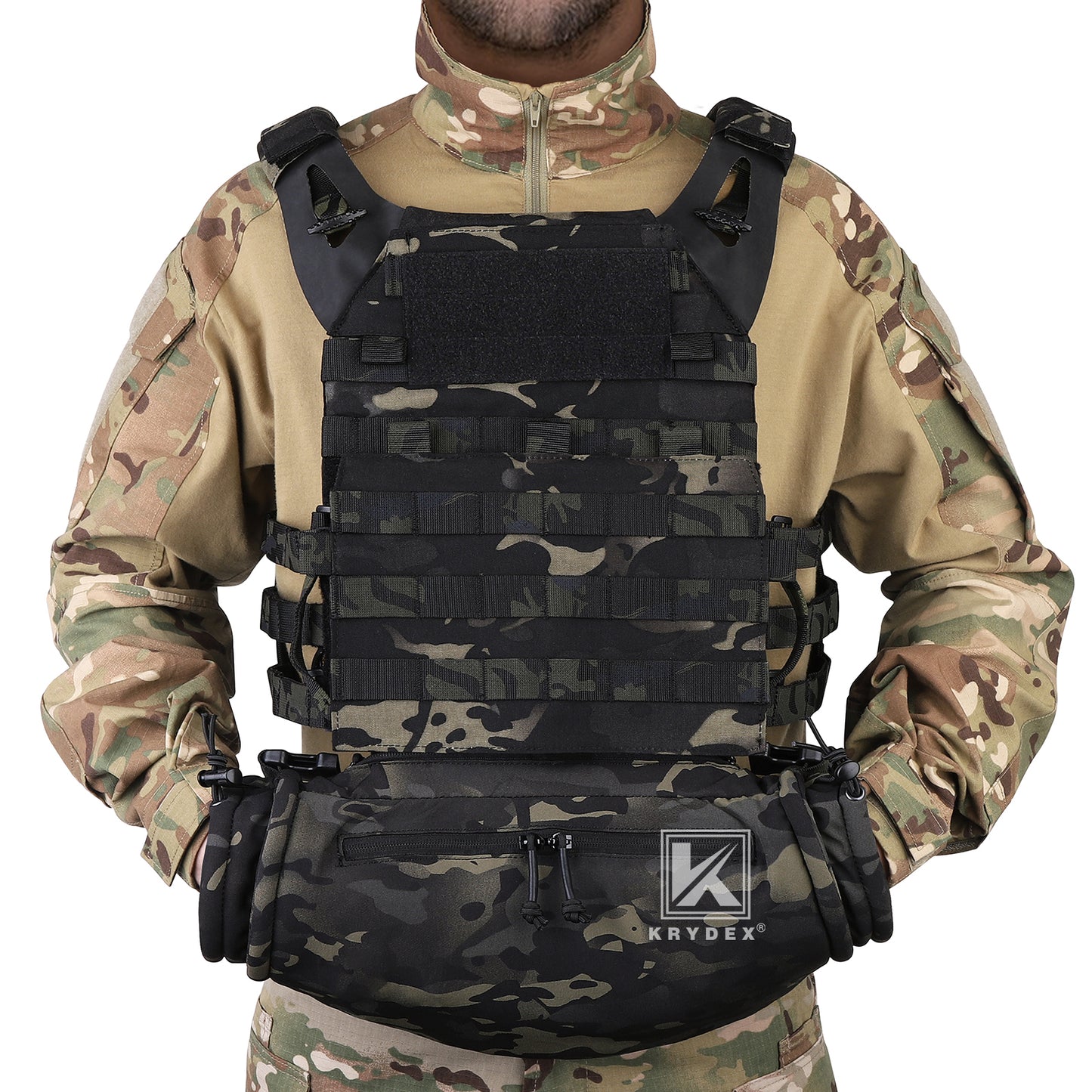 Krydex Tactical Soft Shell Hand Warmer Muff Sherpa Fleece Lined Muffler Water-Resist Vest Drop Hanger Warmer Pouch Outdoor Winter Hunting Field Survival