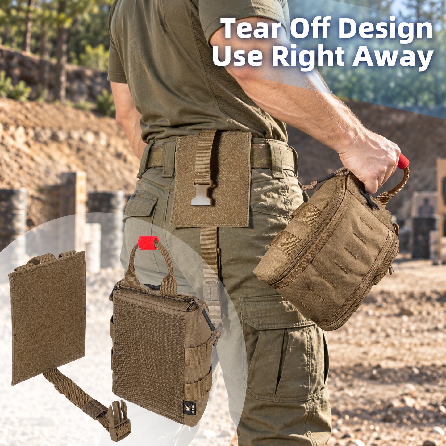 Krydex Tactical Tear Off Medical Pouch IFAK EMT Trauma Kit Pouch Rip Away First Aid Organizer MOLLE / Belt Compatible