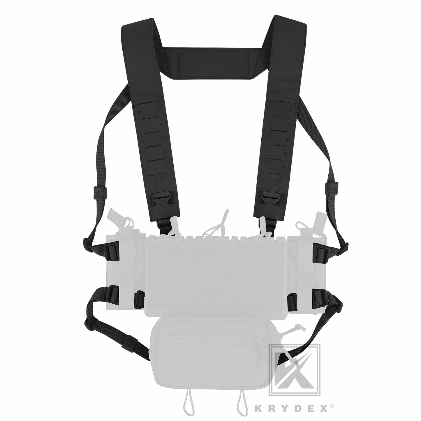 Krydex Tactical Chest Rig Padded Shoulder Strap Laser Cut H-Harness Fat Shoulder Waist Back Strap for Micro Fight Chassic Placard