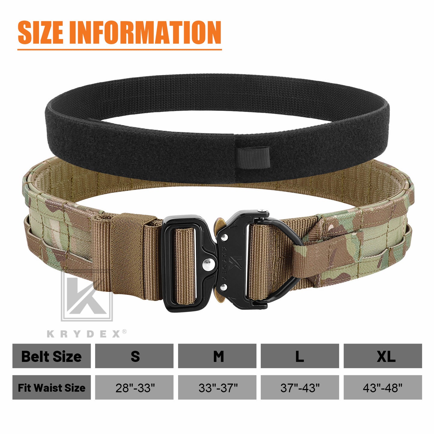 KRYDEX 1.75”& 1.5” Tactical Quick Release MOLLE D-Ring Belt Rigger Duty Gun Belt Outer & Inner Hunting Shooting Belt