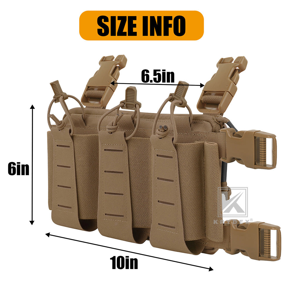 Krydex Tactical Triple Elastic 556 Magazine Pouch Placard GP Pouch Low-Profile Mag Holders for Chest Rig and Vest