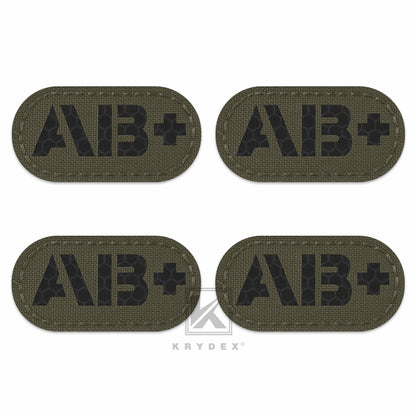 Krydex 4pcs AB+ POS Blood Type Patches Tactical Reflective Hook & Loop Badge First Aid Emergency IFAK Trauma Patch 2x1 In.