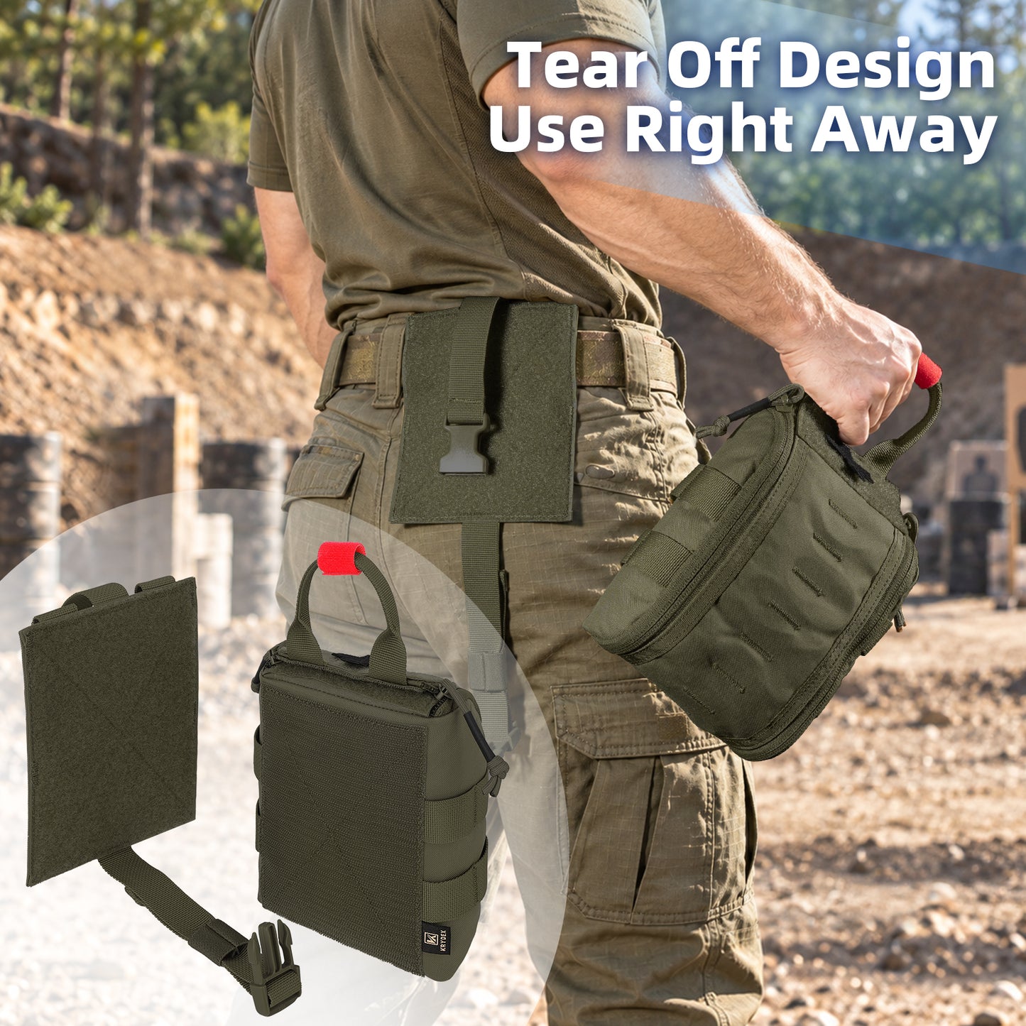 Krydex Tactical Tear Off Medical Pouch IFAK EMT Trauma Kit Pouch Rip Away First Aid Organizer MOLLE / Belt Compatible