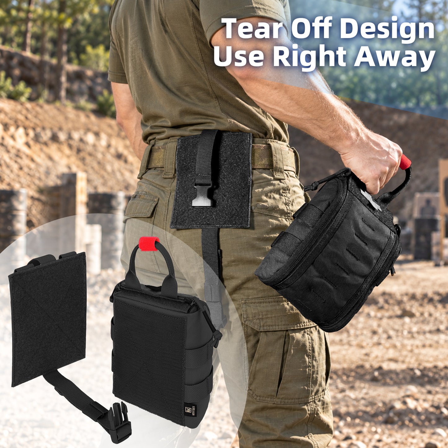 Krydex Tactical Tear Off Medical Pouch IFAK EMT Trauma Kit Pouch Rip Away First Aid Organizer MOLLE / Belt Compatible