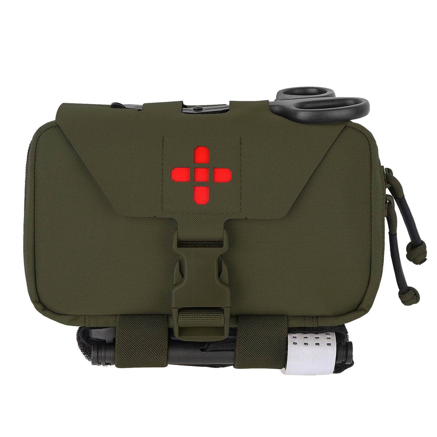 Krydex Tactical Rapid IFAK Pouch – Quick Release Tear-Off Medical Organizer MOLLE/Belt Mountable Trauma Kit 180° Flat Opening with Tourniquet & Shears Holder 500D Cordura