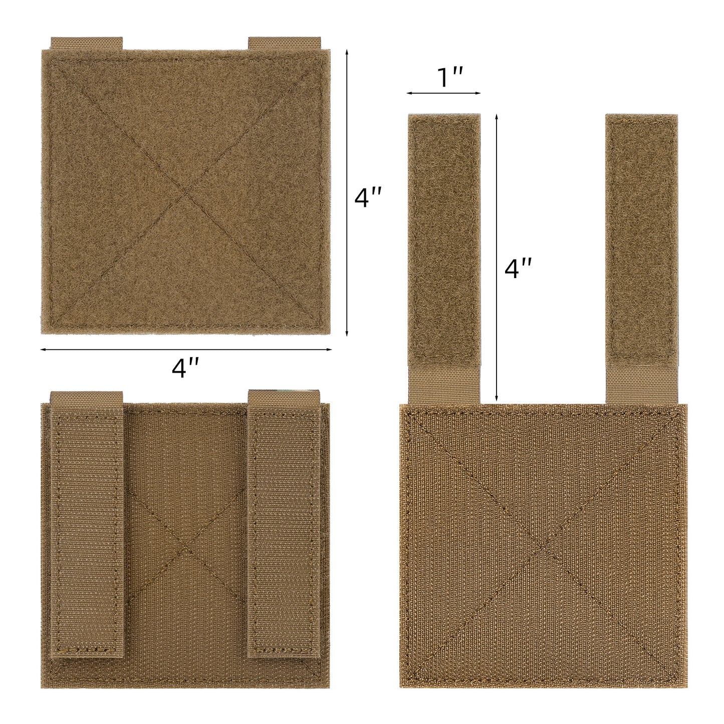 Krydex 4-Pack 4x4 Inch Dual-Sided Molle Patch Panel Hook & Loop Adapter Board for Patches Pouches & Accessories Reversible Hook/Loop Surface for Vests Backpacks & Tactical Gear Heavy-Duty Nylon