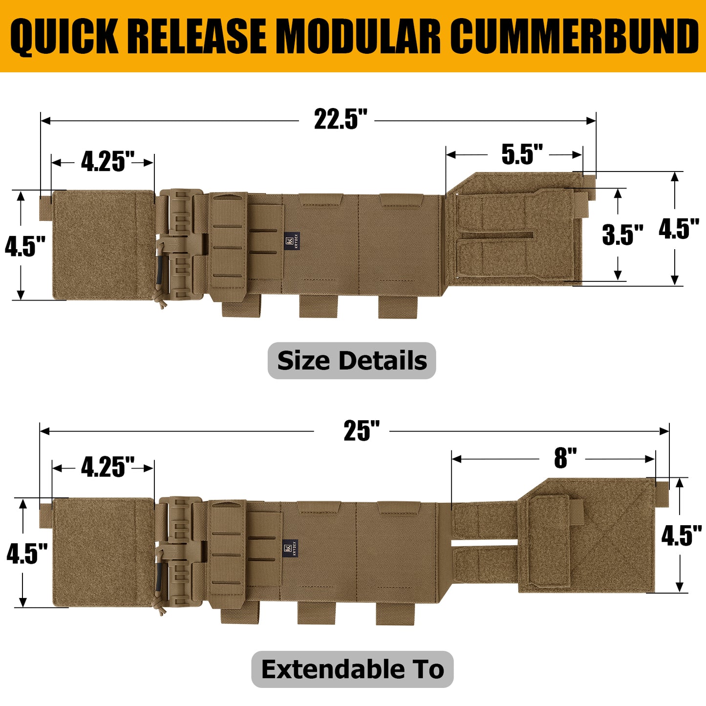 Krydex Tactical Modular Elastic Cummerbund Quick Release Buckle Vest Cummerbund Adjustable Triple Mag Holders Band Fits for K-Zero, JPC, CPC , LBT, FCPC