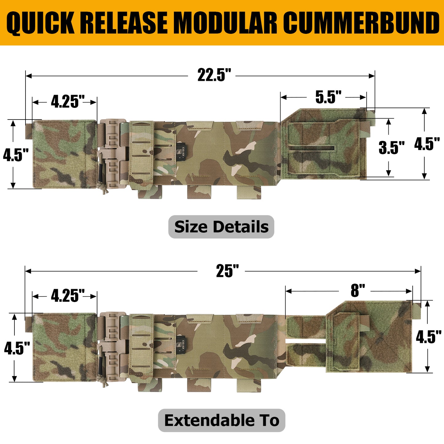 Krydex Tactical Modular Elastic Cummerbund Quick Release Buckle Vest Cummerbund Adjustable Triple Mag Holders Band Fits for K-Zero, JPC, CPC , LBT, FCPC