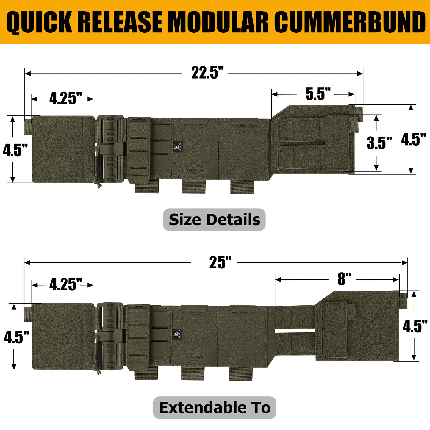 Krydex Tactical Modular Elastic Cummerbund Quick Release Buckle Vest Cummerbund Adjustable Triple Mag Holders Band Fits for K-Zero, JPC, CPC , LBT, FCPC