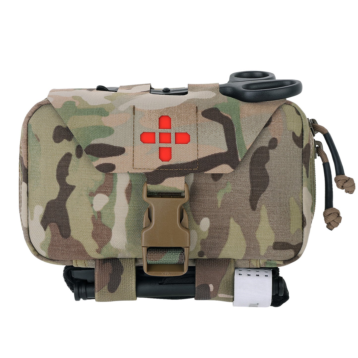 Krydex Tactical Rapid IFAK Pouch – Quick Release Tear-Off Medical Organizer MOLLE/Belt Mountable Trauma Kit 180° Flat Opening with Tourniquet & Shears Holder 500D Cordura