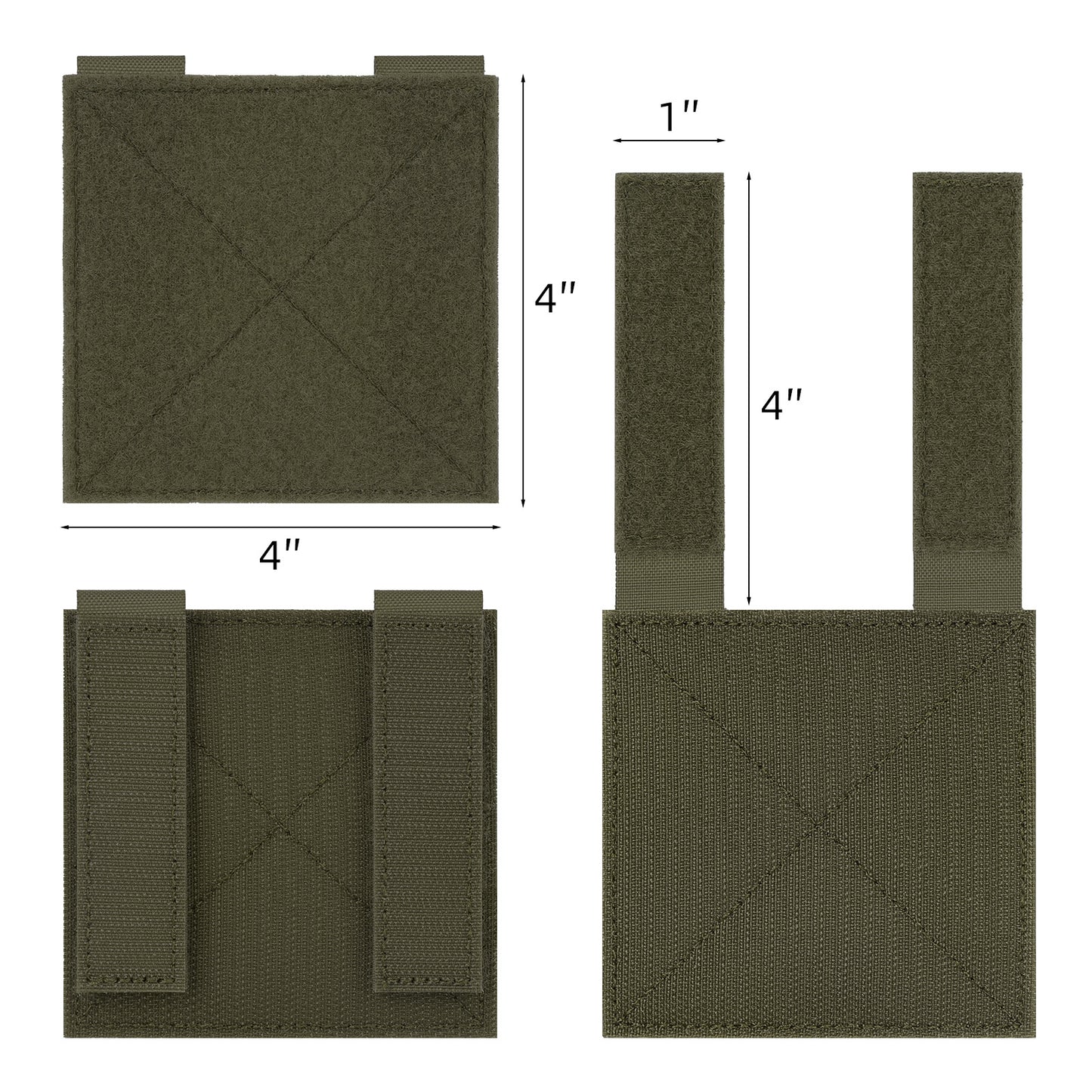 Krydex 4-Pack 4x4 Inch Dual-Sided Molle Patch Panel Hook & Loop Adapter Board for Patches Pouches & Accessories Reversible Hook/Loop Surface for Vests Backpacks & Tactical Gear Heavy-Duty Nylon