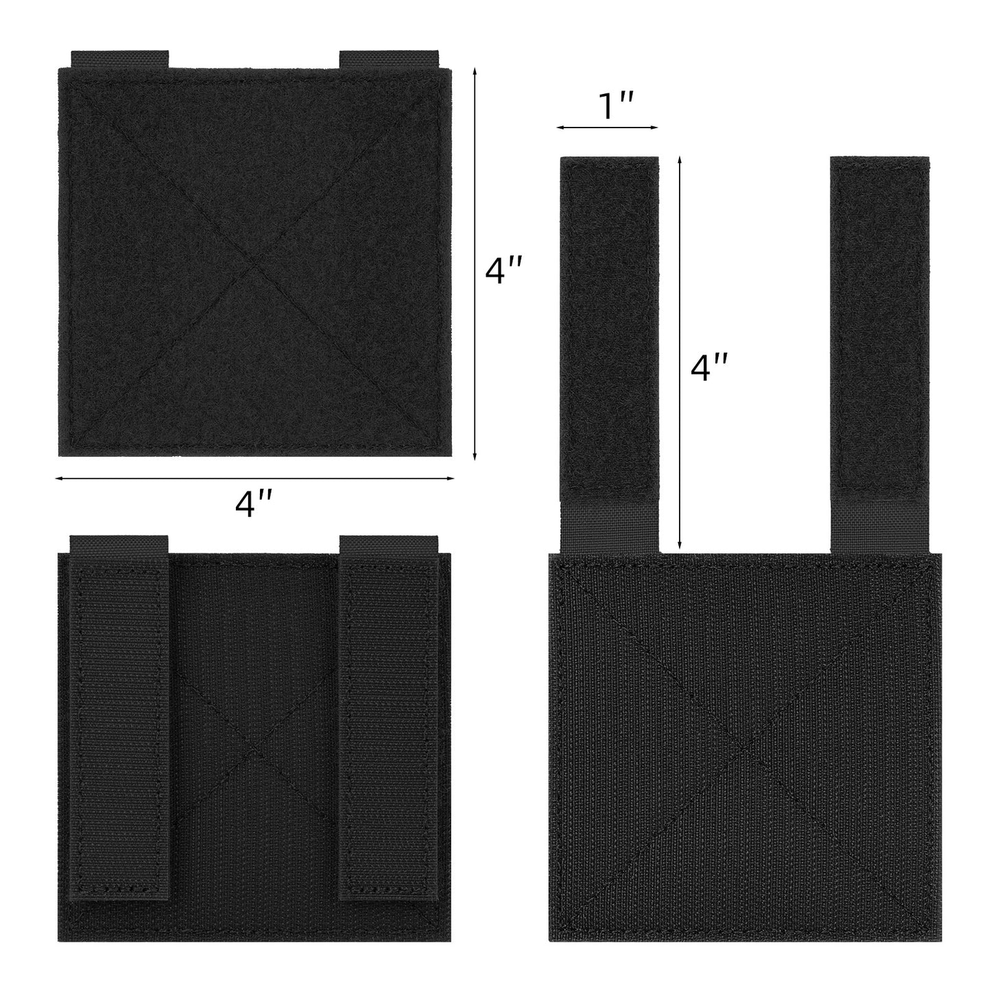 Krydex 4-Pack 4x4 Inch Dual-Sided Molle Patch Panel Hook & Loop Adapter Board for Patches Pouches & Accessories Reversible Hook/Loop Surface for Vests Backpacks & Tactical Gear Heavy-Duty Nylon