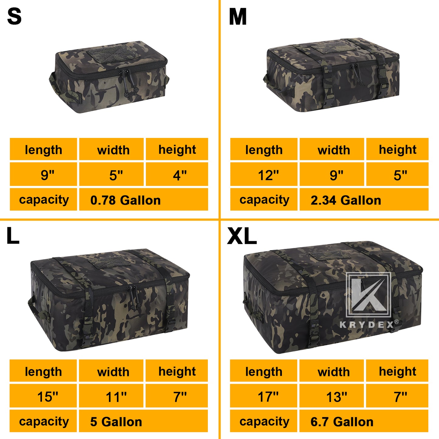 Krydex Tactical Travel Packing Organizer 70D Nylon Packing Cubes Waterproof Luggage Bags YKK Zipper 4pcs set