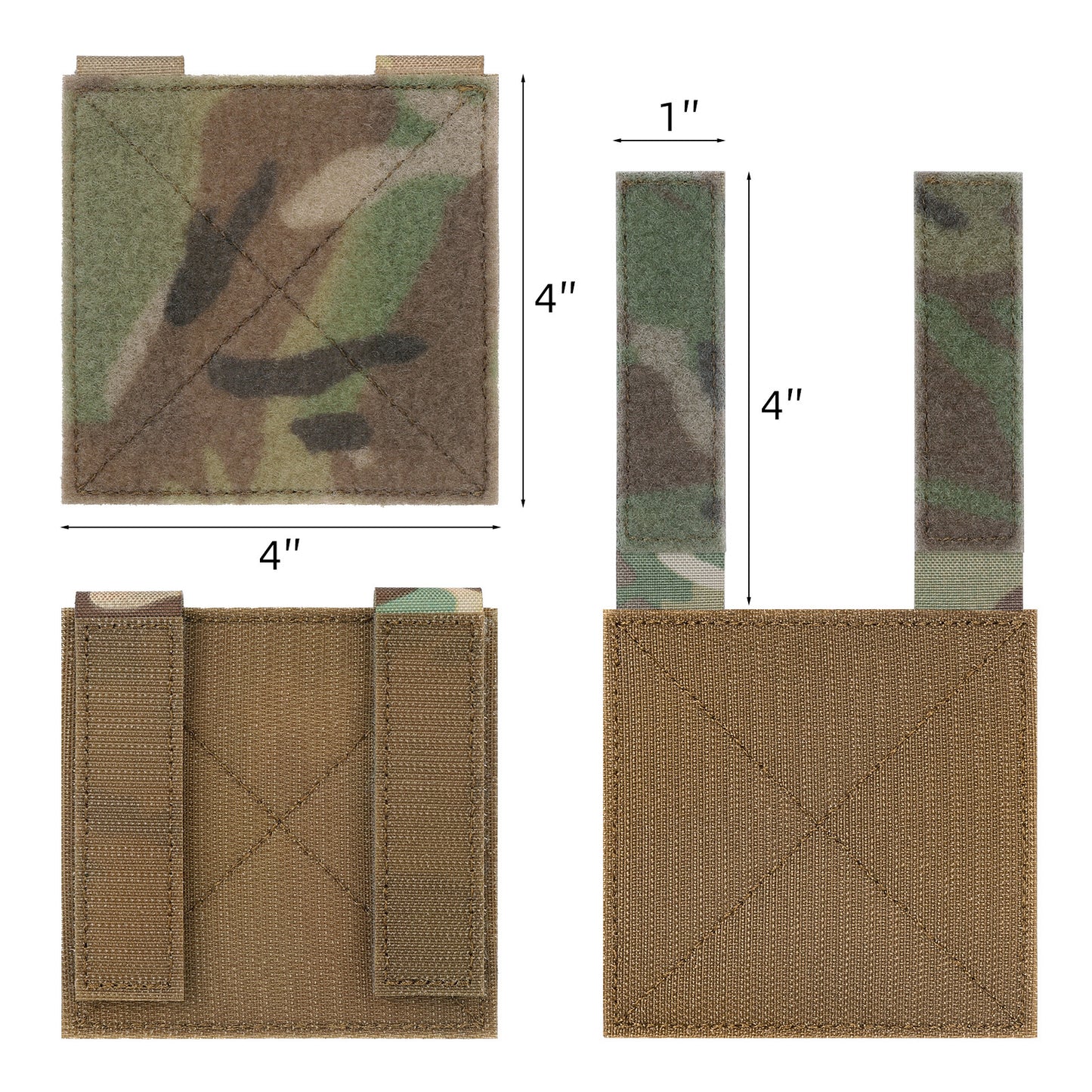 Krydex 4-Pack 4x4 Inch Dual-Sided Molle Patch Panel Hook & Loop Adapter Board for Patches Pouches & Accessories Reversible Hook/Loop Surface for Vests Backpacks & Tactical Gear Heavy-Duty Nylon