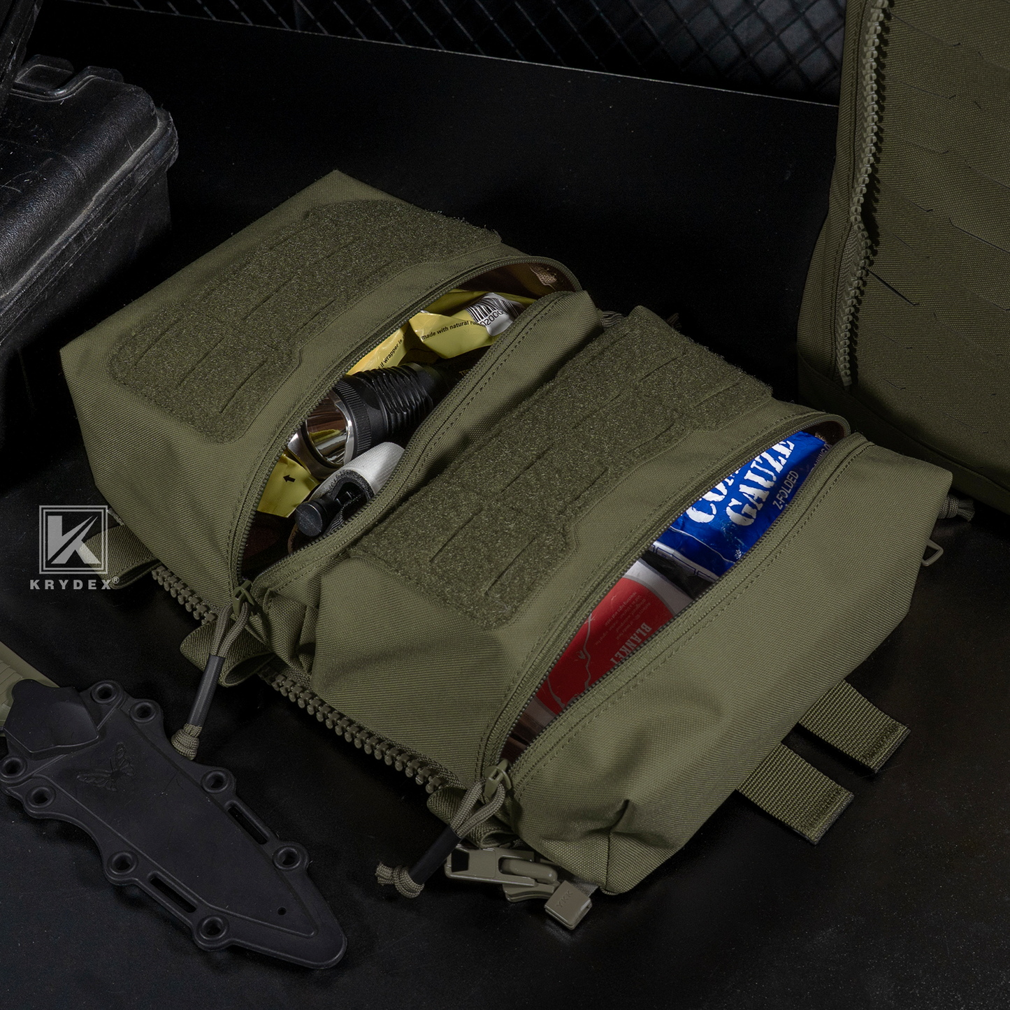Krydex Tactical Back Panel Double Pouch Assault Zip On Modular Backpack for V5 vest