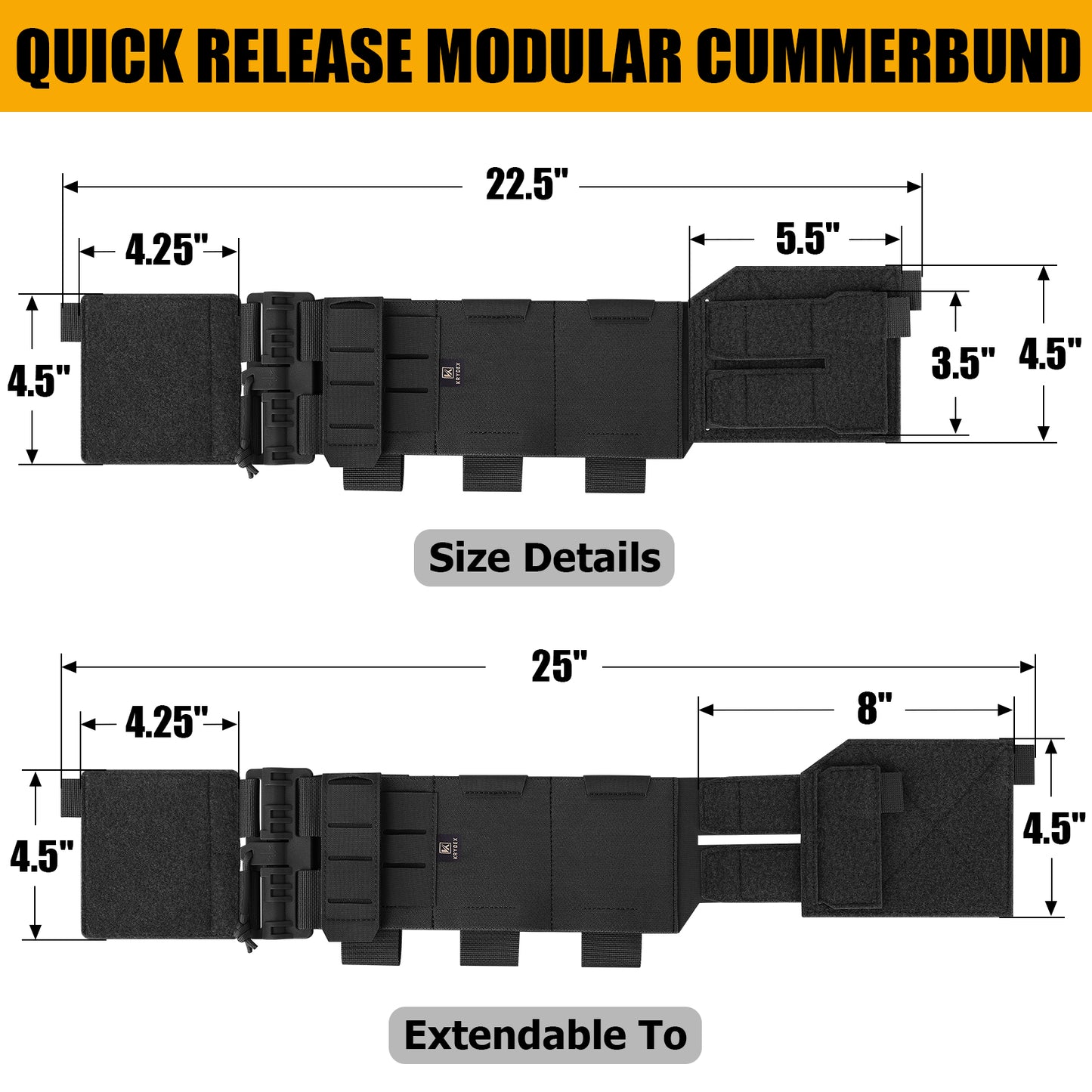 Krydex Tactical Modular Elastic Cummerbund Quick Release Buckle Vest Cummerbund Adjustable Triple Mag Holders Band Fits for K-Zero, JPC, CPC , LBT, FCPC
