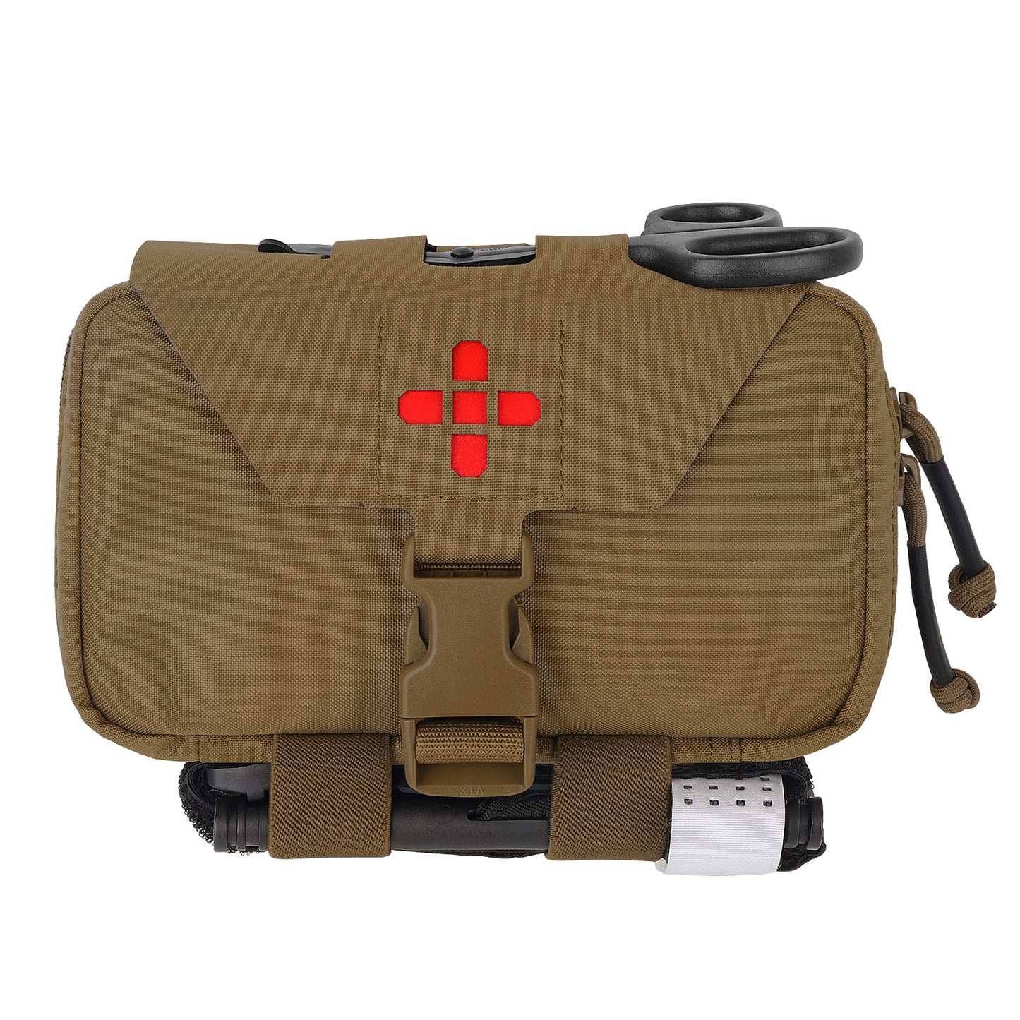 Krydex Tactical Rapid IFAK Pouch – Quick Release Tear-Off Medical Organizer MOLLE/Belt Mountable Trauma Kit 180° Flat Opening with Tourniquet & Shears Holder 500D Cordura
