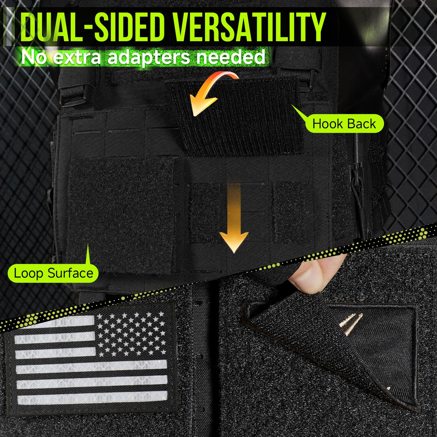 Krydex 4-Pack 4x4 Inch Dual-Sided Molle Patch Panel Hook & Loop Adapter Board for Patches Pouches & Accessories Reversible Hook/Loop Surface for Vests Backpacks & Tactical Gear Heavy-Duty Nylon