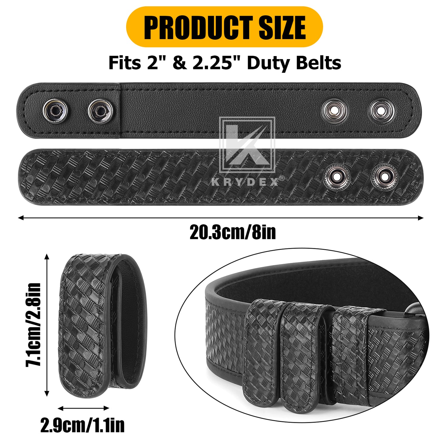 Krydex Double Snap Duty Belt Keepers – 4-Pack for 2"/2.25" Duty Belts Basket Weave Belt Keepers Reduce Sag & Slippage for Police Security EMT