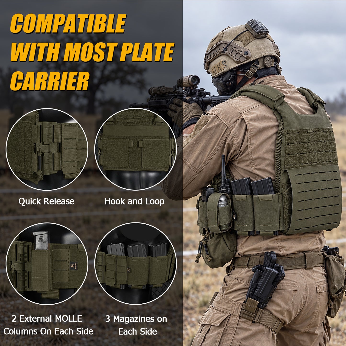 Krydex Tactical Modular Elastic Cummerbund Quick Release Buckle Vest Cummerbund Adjustable Triple Mag Holders Band Fits for K-Zero, JPC, CPC , LBT, FCPC