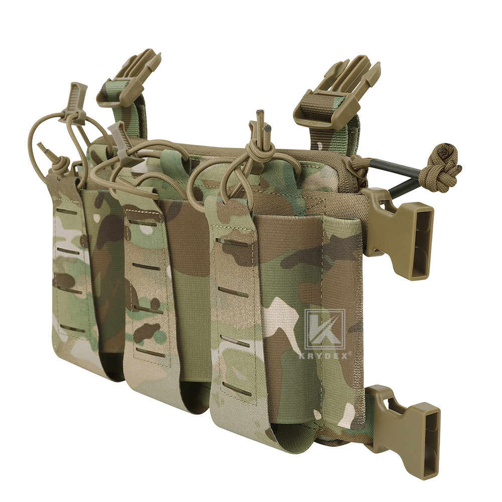 Krydex Tactical Chest Rig Triple Elastic 556 Magazine Pouch Placard GP Pouch Mini Drop Dangler Pouch