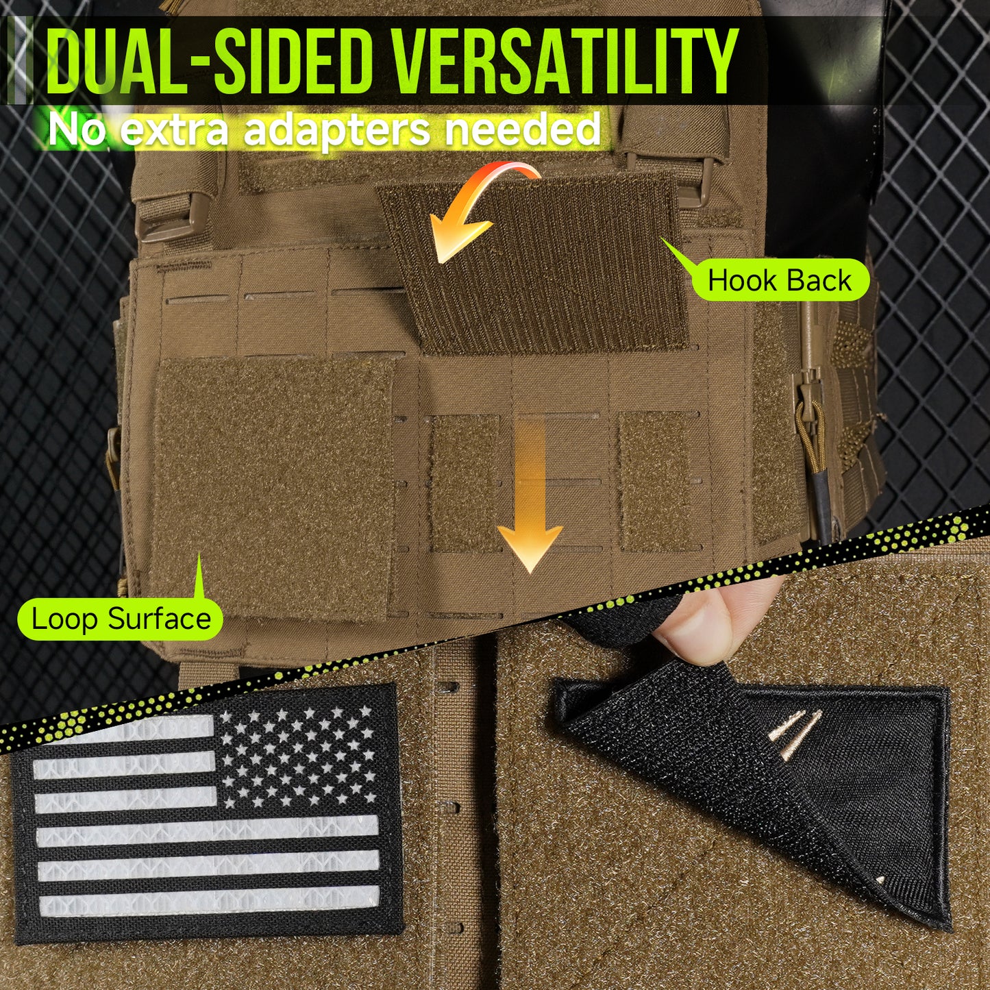 Krydex 4-Pack 4x4 Inch Dual-Sided Molle Patch Panel Hook & Loop Adapter Board for Patches Pouches & Accessories Reversible Hook/Loop Surface for Vests Backpacks & Tactical Gear Heavy-Duty Nylon
