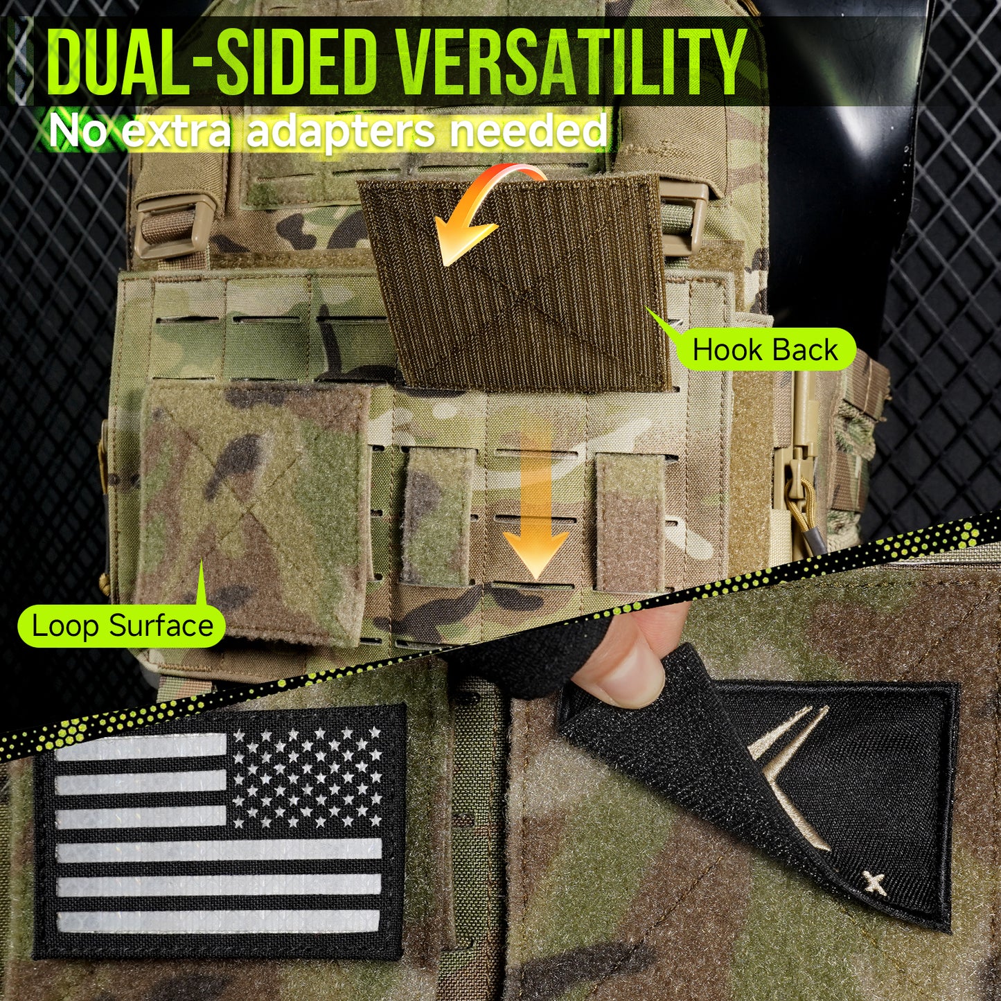 Krydex 4-Pack 4x4 Inch Dual-Sided Molle Patch Panel Hook & Loop Adapter Board for Patches Pouches & Accessories Reversible Hook/Loop Surface for Vests Backpacks & Tactical Gear Heavy-Duty Nylon