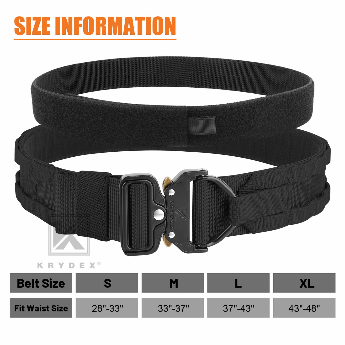 KRYDEX 1.75”& 1.5” Tactical Quick Release MOLLE D-Ring Belt Rigger Duty Gun Belt Outer & Inner Hunting Shooting Belt