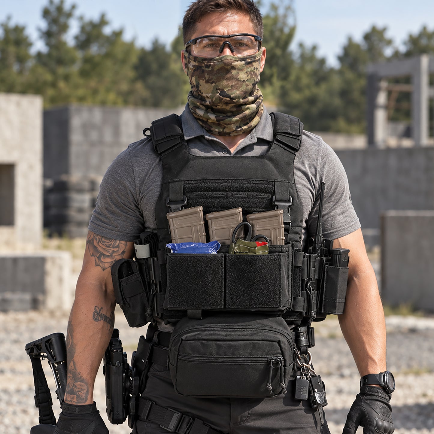 Krydex Tactical Modular Elastic Cummerbund Quick Release Buckle Vest Cummerbund Adjustable Triple Mag Holders Band Fits for K-Zero, JPC, CPC , LBT, FCPC