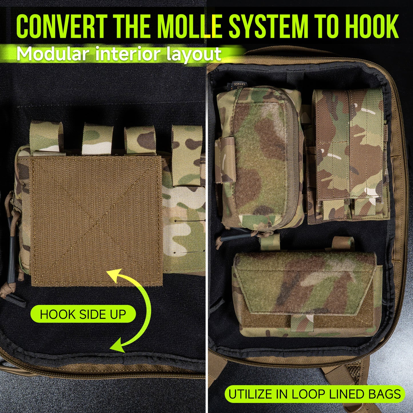Krydex 4-Pack 4x4 Inch Dual-Sided Molle Patch Panel Hook & Loop Adapter Board for Patches Pouches & Accessories Reversible Hook/Loop Surface for Vests Backpacks & Tactical Gear Heavy-Duty Nylon