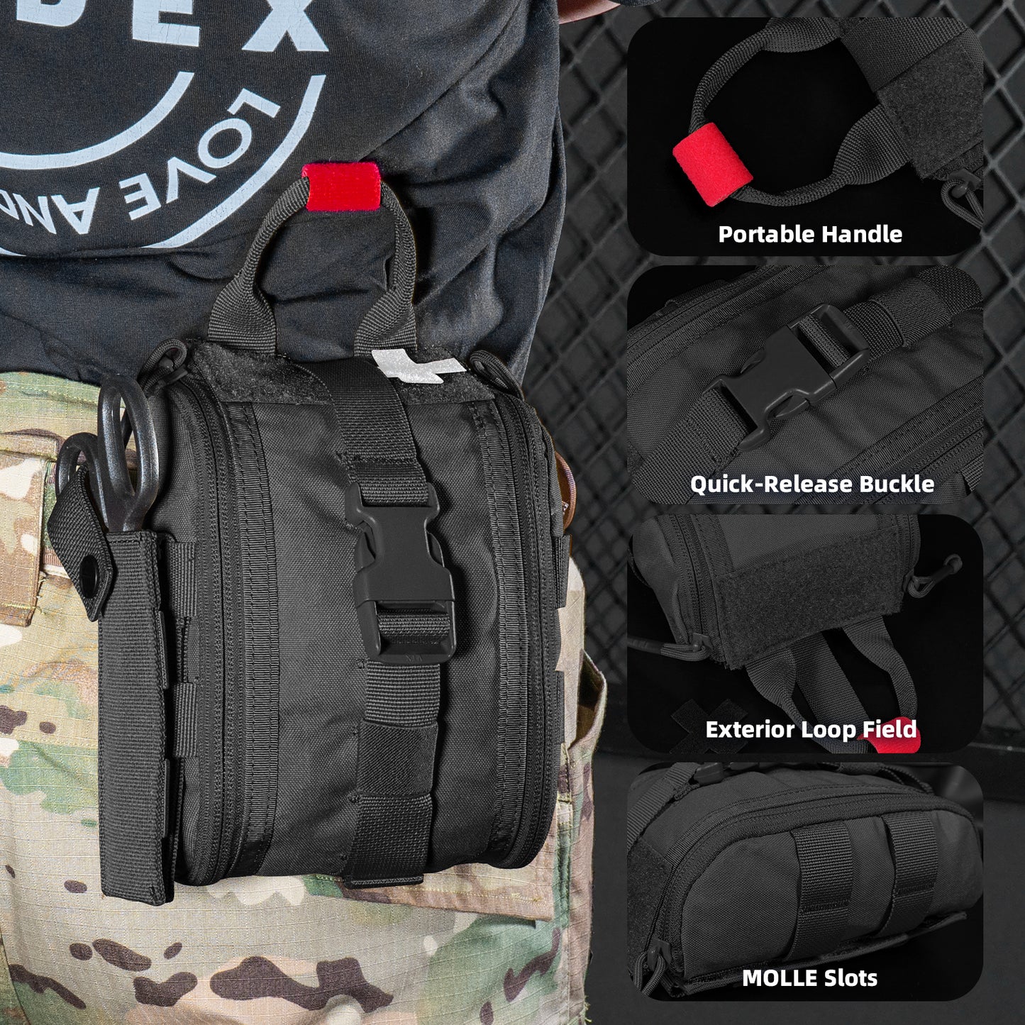 Krydex Tactical Tear Off Medical Pouch IFAK EMT Trauma Kit Pouch Rip Away First Aid Organizer MOLLE / Belt Compatible