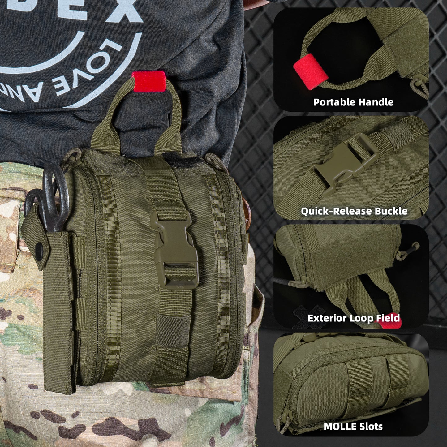 Krydex Tactical Tear Off Medical Pouch IFAK EMT Trauma Kit Pouch Rip Away First Aid Organizer MOLLE / Belt Compatible