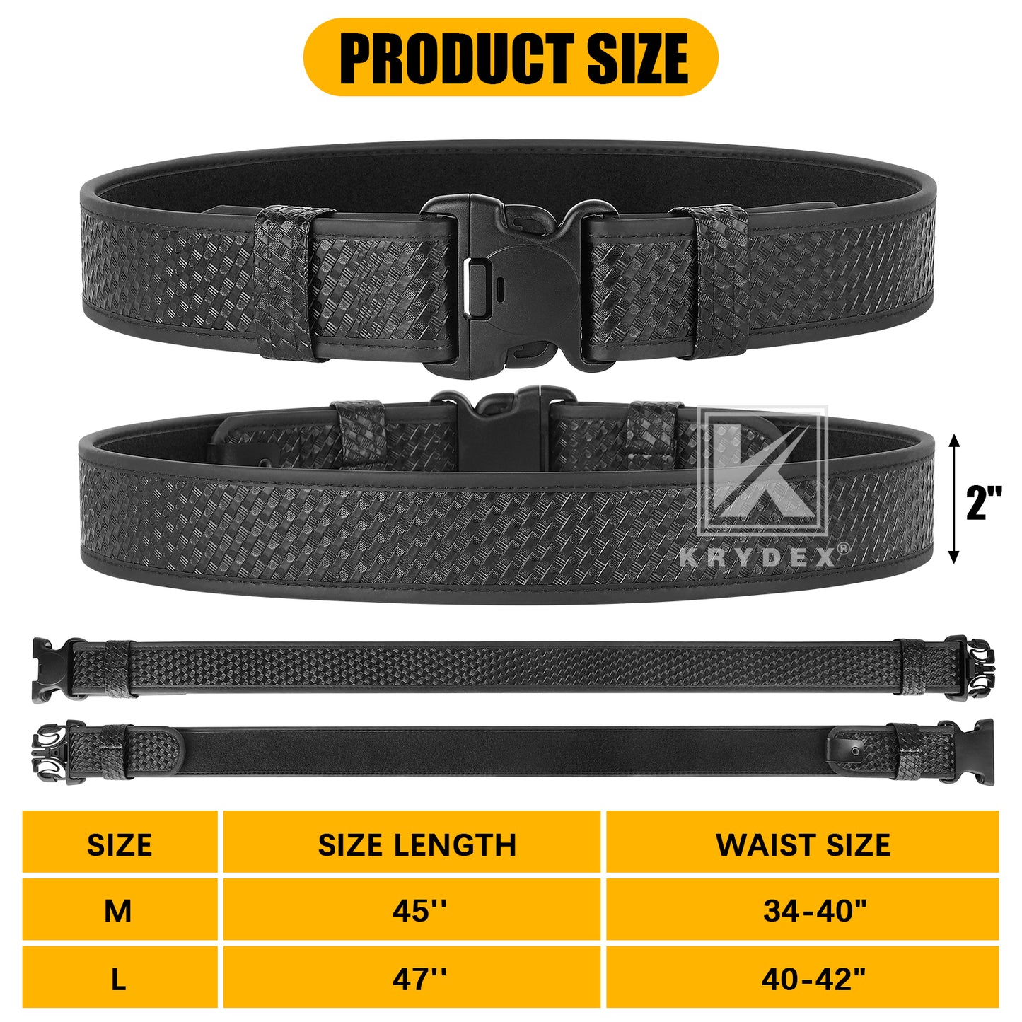 KRYDEX Duty Belt 2.25" Police Security Belt Law Enforcement Officer Security Basket Weave Synthetic Leather Belt