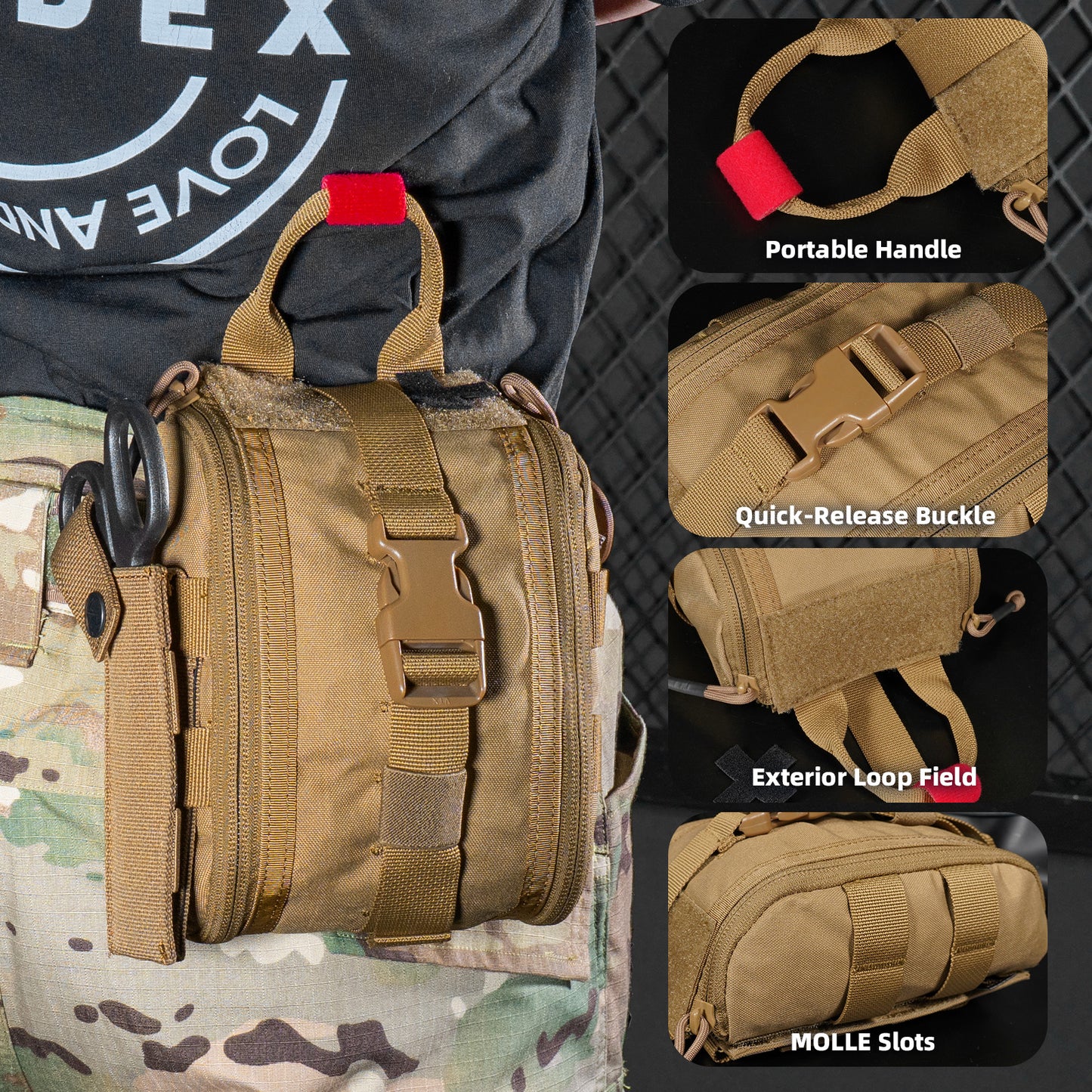 Krydex Tactical Tear Off Medical Pouch IFAK EMT Trauma Kit Pouch Rip Away First Aid Organizer MOLLE / Belt Compatible