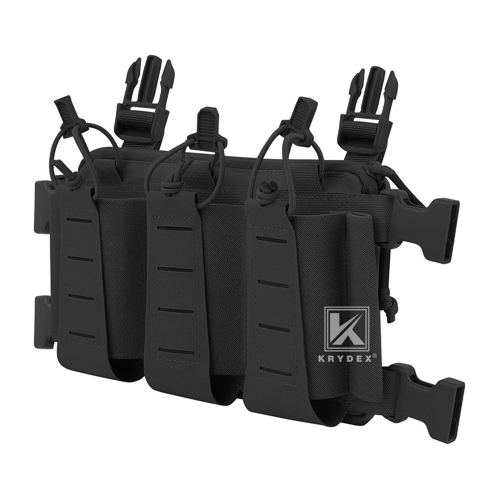 Krydex Tactical Triple Elastic 556 Magazine Pouch Placard GP Pouch Low-Profile Mag Holders for Chest Rig and Vest