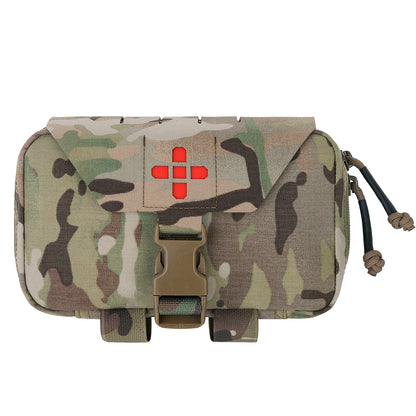 Krydex Tactical Rapid IFAK Pouch – Quick Release Tear-Off Medical Organizer MOLLE/Belt Mountable Trauma Kit 180° Flat Opening with Tourniquet & Shears Holder 500D Cordura