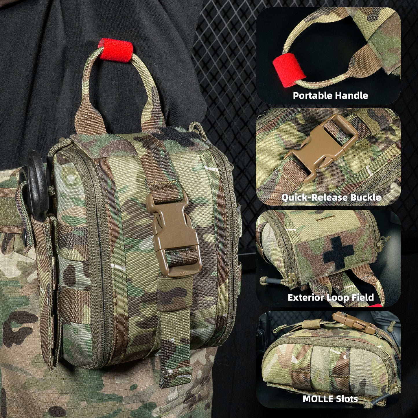 Krydex Tactical Tear Off Medical Pouch IFAK EMT Trauma Kit Pouch Rip Away First Aid Organizer MOLLE / Belt Compatible