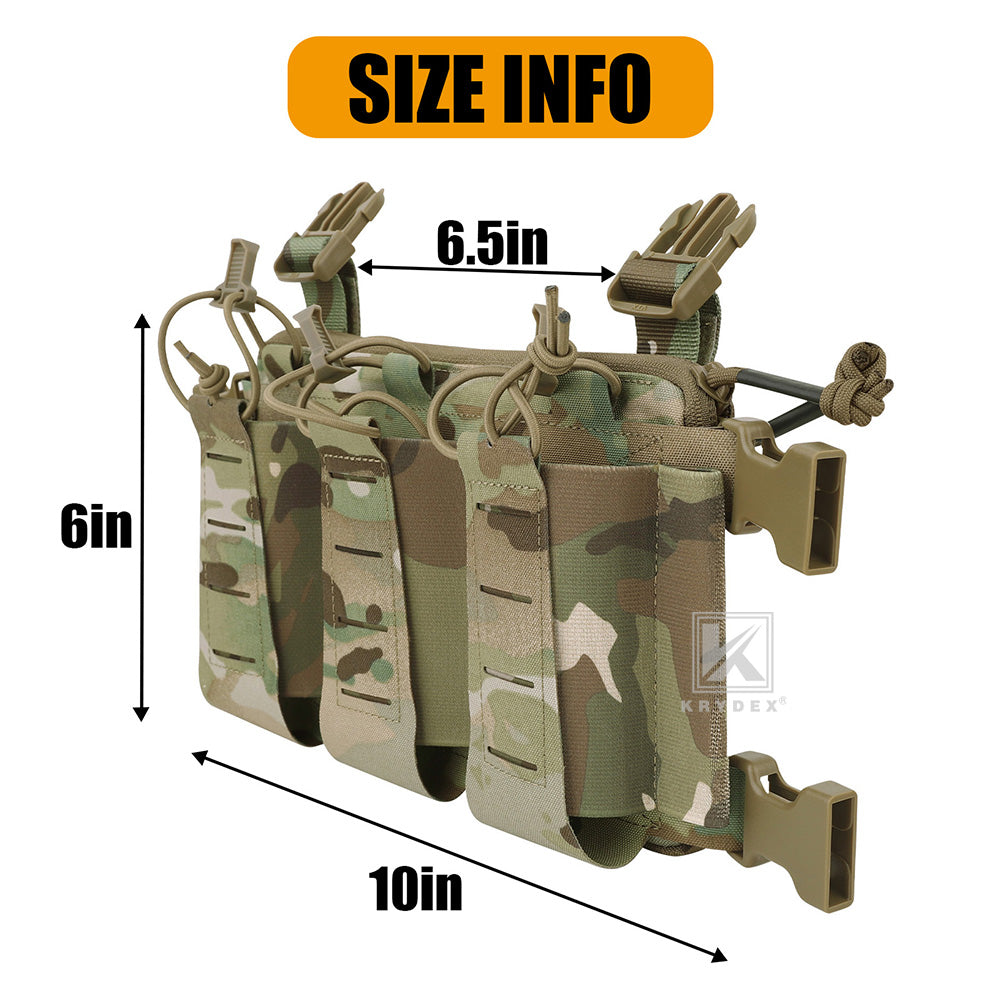 Krydex Tactical Chest Rig Triple Elastic 556 Magazine Pouch Placard GP Pouch Mini Drop Dangler Pouch