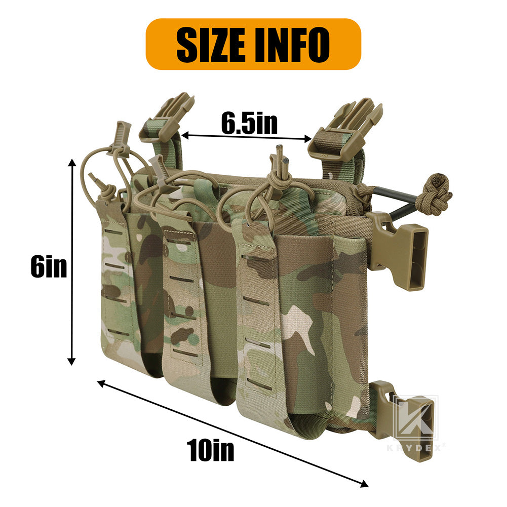 Krydex Tactical Triple Elastic 556 Magazine Pouch Placard GP Pouch Low-Profile Mag Holders for Chest Rig and Vest