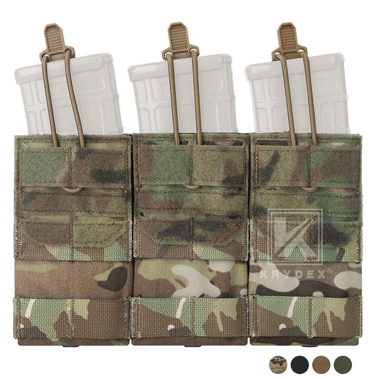 Krydex Tactical 556 Triple Mag Pouch Open Top MOLLE Magazine Holder for M4/M16/AR15 Fast Draw Quick Reload