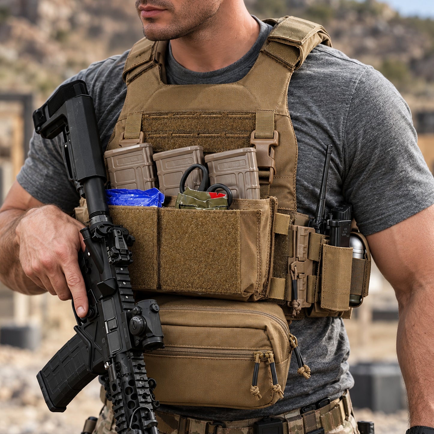 Krydex Tactical Modular Elastic Cummerbund Quick Release Buckle Vest Cummerbund Adjustable Triple Mag Holders Band Fits for K-Zero, JPC, CPC , LBT, FCPC