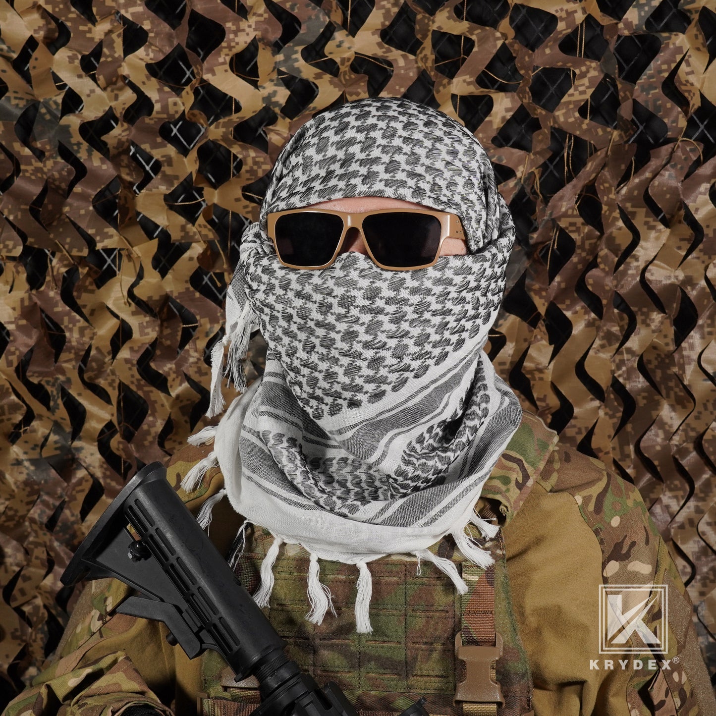 Krydex Tactical Scarf Headwrap Facecover Cotton Shemagh Breathable Balaclava Face Mask Neck Gaiter 43” x 43”
