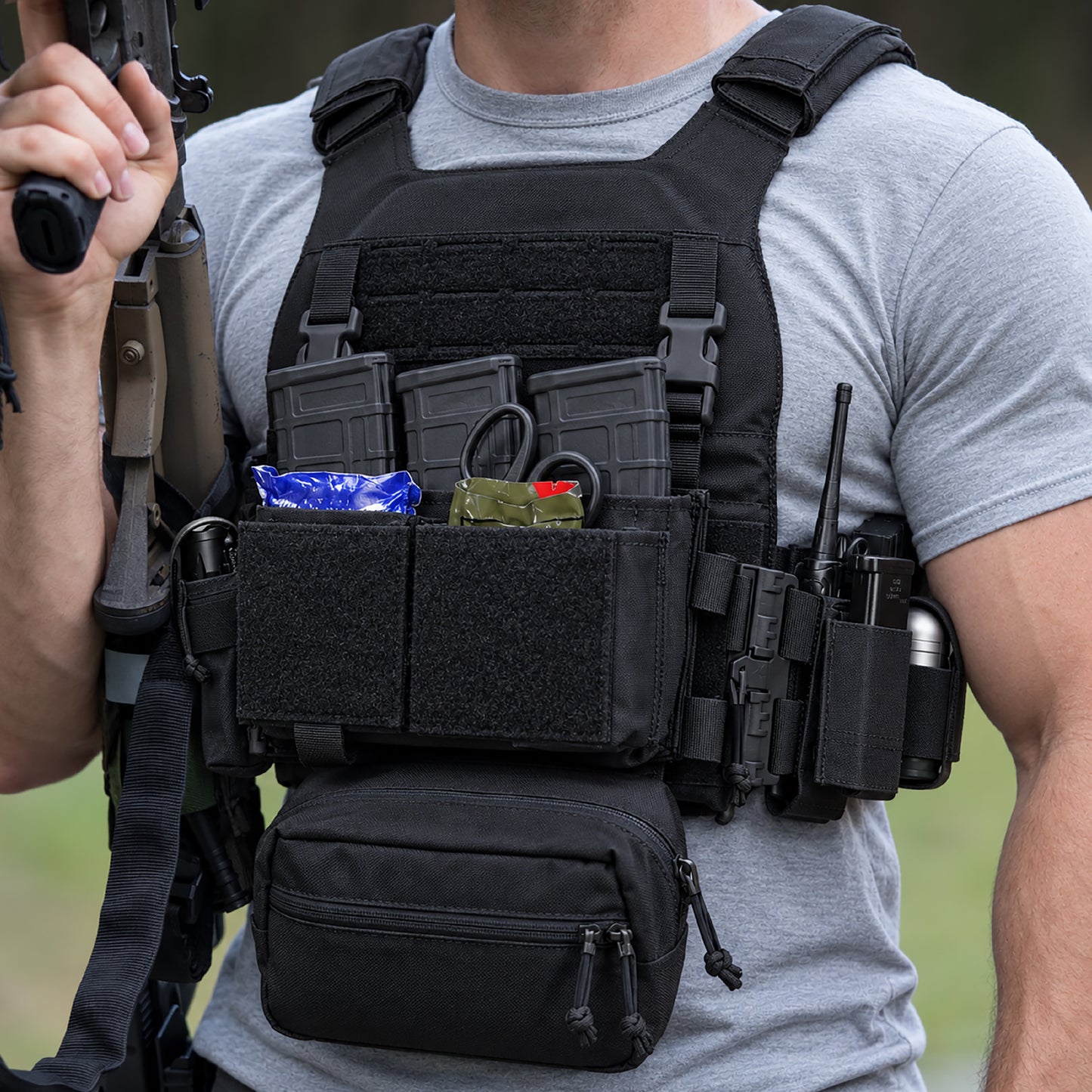 Krydex Tactical Modular Elastic Cummerbund Quick Release Buckle Vest Cummerbund Adjustable Triple Mag Holders Band Fits for K-Zero, JPC, CPC , LBT, FCPC