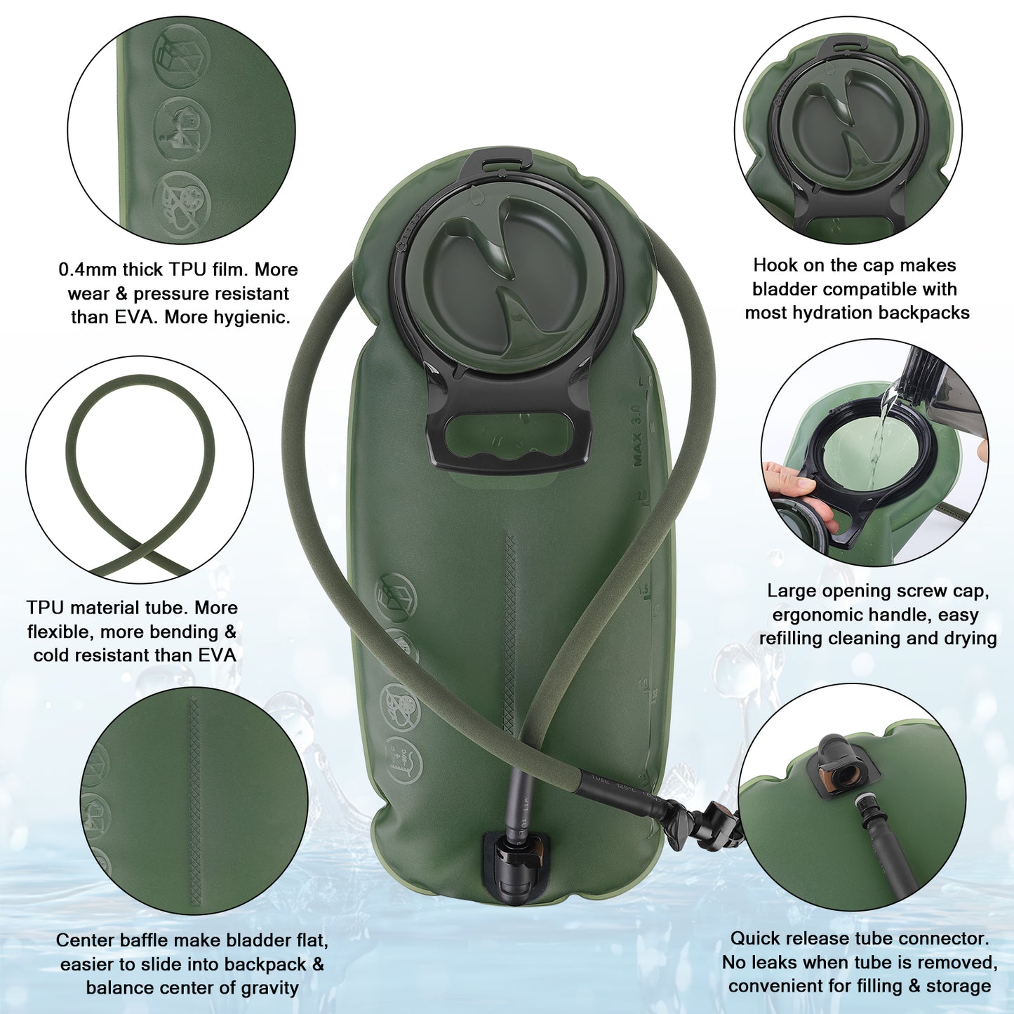 Krydex Tactical MOLLE Hydration Pack 100 oz Carrier 3L Water Bladder Pouch Modular Pack Bag